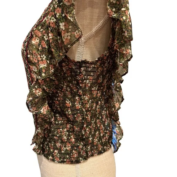 Zara Floral Ruffle Blouse with Beaded Embroidery - Picture 3 of 8